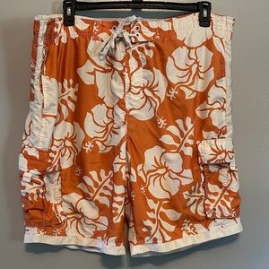 Arizona Jean Company Floral Orange and White Swim Trunks